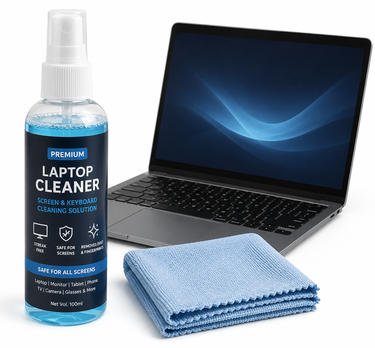 3-in-1 Screen Cleaning Kit | 100ml Laptop Cleaner Spray + Microfiber Cloth + Brush | Screen Cleaner for Laptop, Mobile, Monitor,
